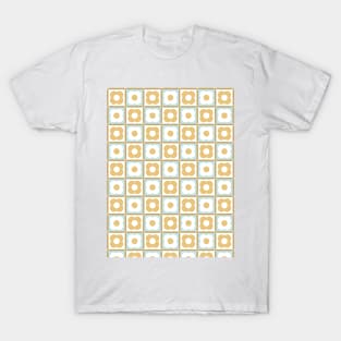 Retro Floral Checker Pattern Aqua, Gold Yellow T-Shirt